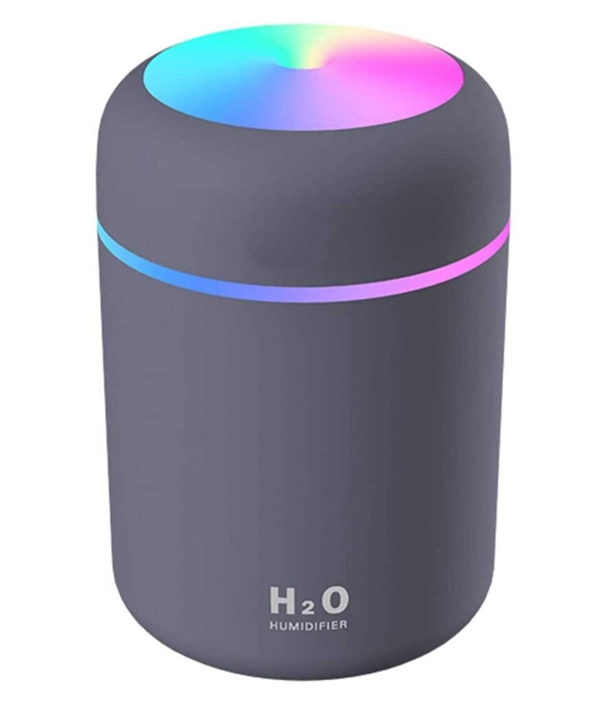 Humidifier with Colorful Light for Room, Bedroom, Office, Car, 300 ML, Grey, USB
