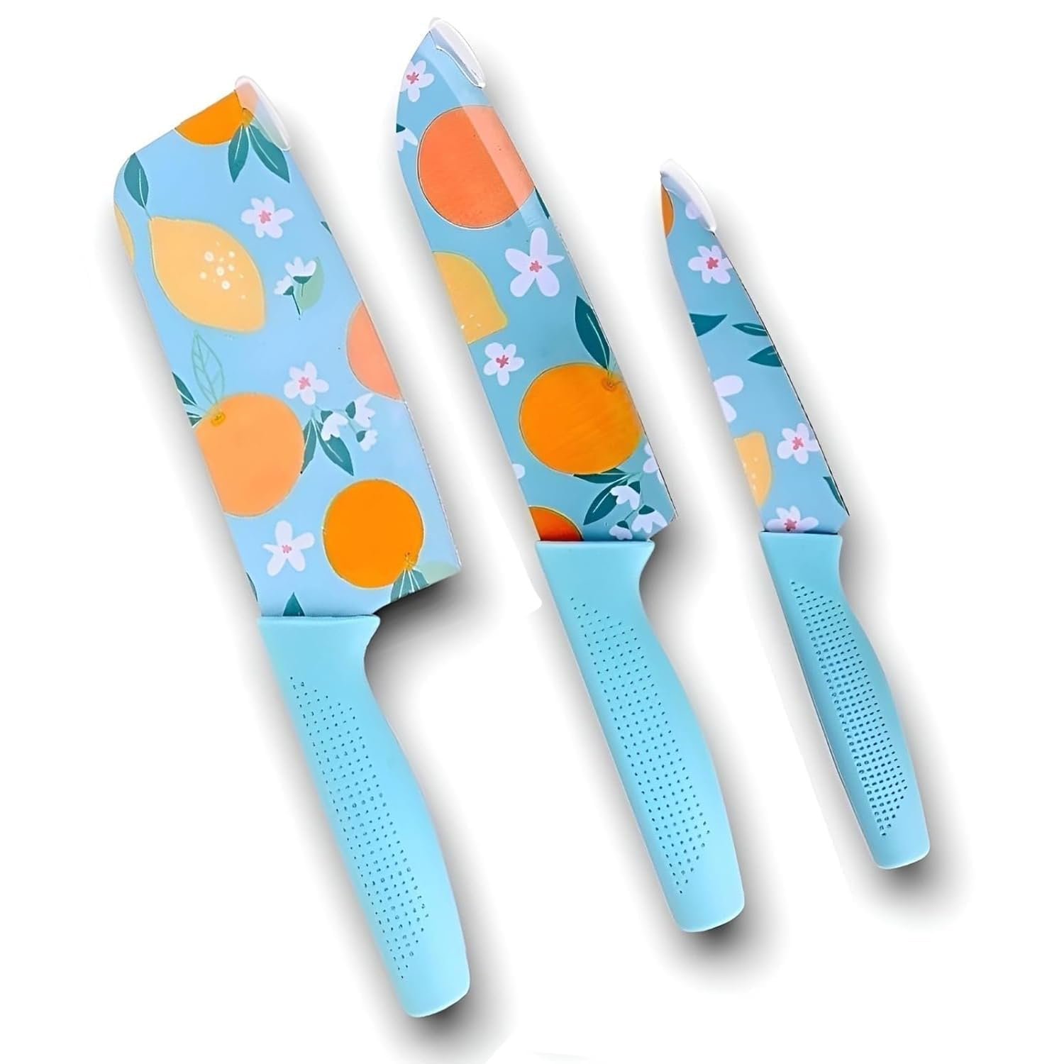 Professional 3-Piece Kitchen Knife Set - High Carbon Stainless Steel Chef, Utility & Santoku Knives with Ergonomic Blue Handles (Blue, 3 Pc Knife Set)