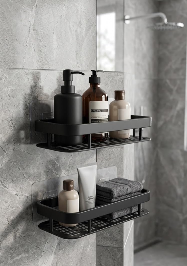 Self Adhesive Bathroom Shelf for Wall | Wall Mounted Bathroom Organizer Rack Holder Stand for Bathroom & Kitchen Accessories | No Drill Waterproof Storage Shelf (Multi, Pack of 2)