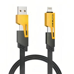 4 in 1 Braided Fast Charging Cable 65W | Quad 1.5m Rugged Design Multiport | Type C to USB A | Compatible for iPhones, iPads, Tablets, MacBooks and Android Devices -Black