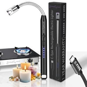 Rechargeable Electric Arc Lighter for Kitchen, Gas Stove & Candles – USB Type-C, 360° Flexible Neck, Windproof Flameless Lighter for Pooja, BBQ & Multipurpose Use (Black)