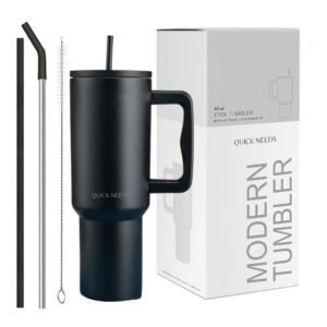 1200ML Stainless Steel Vacuum Insulated Tumbler with Lid & Straw | Double Wall Travel Cup for Hot & Cold Drinks | Reusable Leak Resistant Coffee & Water Mug for Office, Gym & Travel (Black)