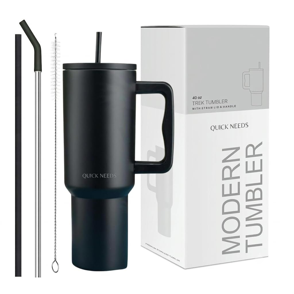 1200ML Stainless Steel Vacuum Insulated Tumbler with Lid & Straw | Double Wall Travel Cup for Hot & Cold Drinks | Reusable Leak Resistant Coffee & Water Mug for Office, Gym & Travel (Black)