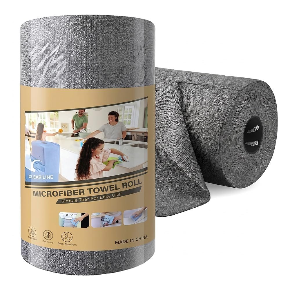 Microfiber Cleaning Cloth Roll, 20 Sheets, Reusable Up to 4000 Times, Ultra Absorbent Lint-Free Cleaning Cloth for Kitchen, Glass, Car & Multipurpose Use (Tearable Roll)