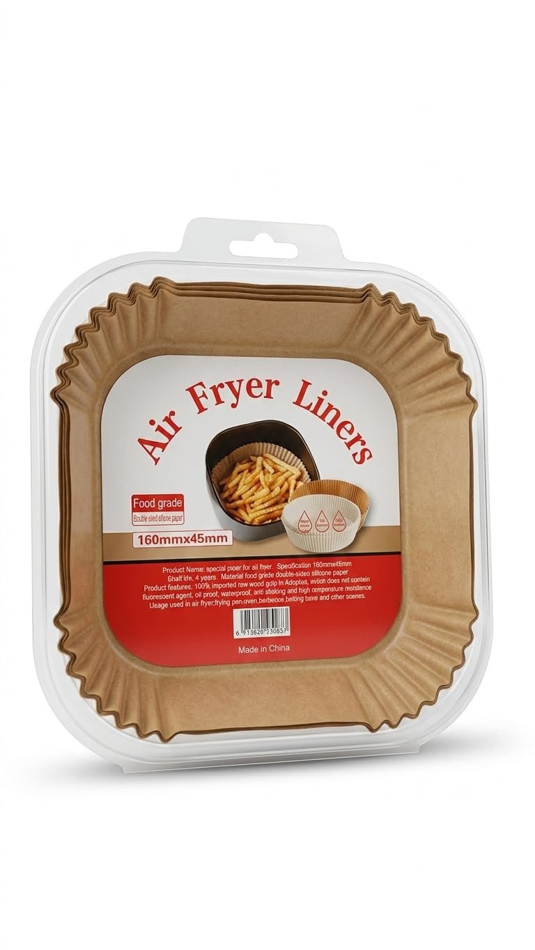 100 PCS Air Fryer Paper Liners, Disposable Parchment Sheets, Oil & Grease Proof, Non-Stick Baking Paper for Air Fryer, Oven & Microwave, Cooking & Roasting (Square 8 Inch)