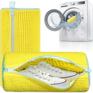 Shoe Washing Machine Bag Laundry Shoe Bag for Washer & Dryer, Reusable with Durable Zipper for Sneakers & Delicates 360¬∞ Deep Cleaning Washable Laundry Organizer Bag (1, Yellow),