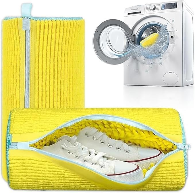Shoe Washing Machine Bag Laundry Shoe Bag for Washer & Dryer, Reusable with Durable Zipper for Sneakers & Delicates 360° Deep Cleaning Washable Laundry Organizer Bag (1, Yellow),