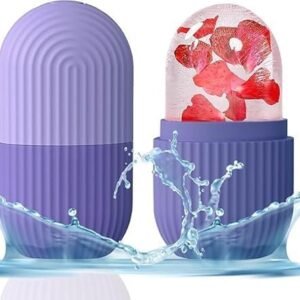 Ice Roller for Face Massager, Reusable Facial Ice Roller for Men & Women, Ice Cube Roller for Glowing Skin, Puffy Eyes, Skin Tightening & Face Massage (Pink & Purple)