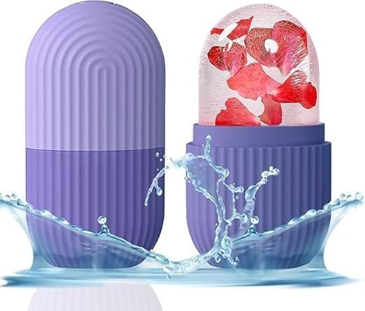 Ice Roller for Face Massager, Reusable Facial Ice Roller for Men & Women, Ice Cube Roller for Glowing Skin, Puffy Eyes, Skin Tightening & Face Massage (Pink & Purple)