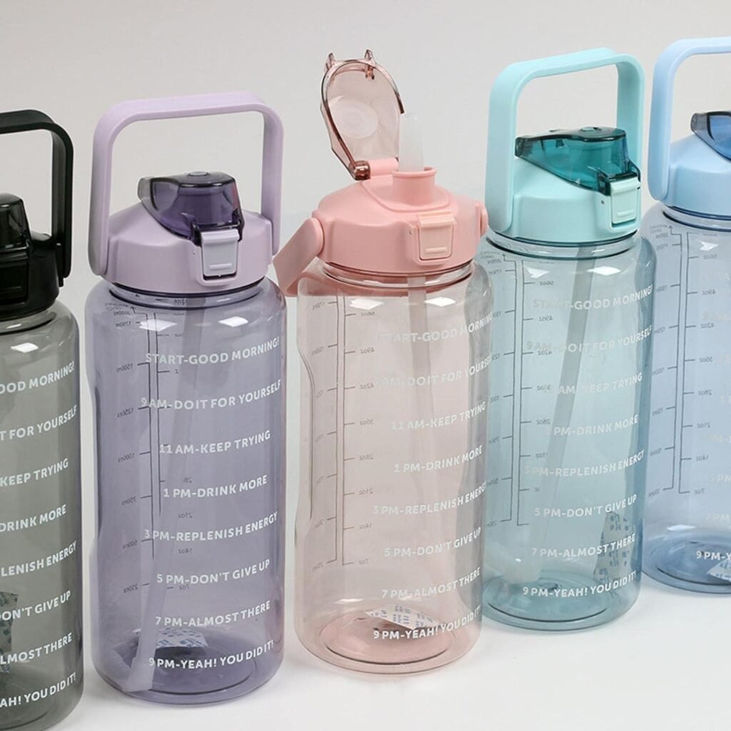 2 Litre Motivational Water Bottle (Pack of 2) with Straw & Time Marker – BPA Free Leakproof Gym Bottle, Transparent Drinking Bottle for Fitness, Office, School & Travel (Green)