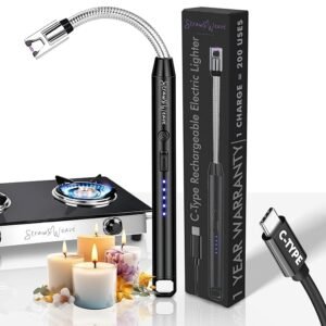 Rechargeable Electric Arc Lighter for Kitchen, Gas Stove & Candles – USB Type-C, 360° Flexible Neck, Windproof Flameless Lighter for Pooja, BBQ & Multipurpose Use (Black)