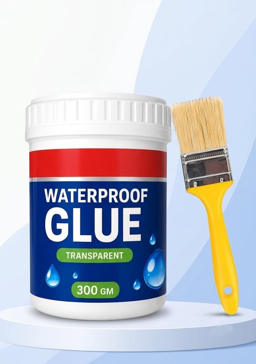 Transparent Waterproof Crack Seal Glue 300GM with Brush | Clear Sealant Resin for Roof Leakage, Wall Cracks, Bathroom, Kitchen & Tile Repair | Protective Coating (300GM, Pack of 1)