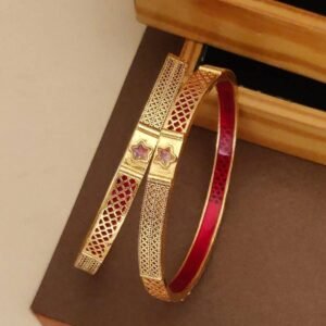 Traditional Gold Polished Star Motif Mesh Bangles