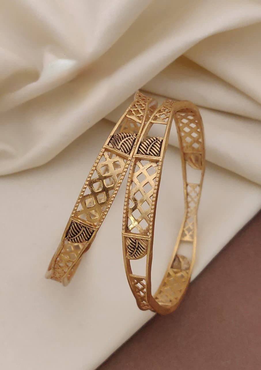 Traditional Gold Polished Antique Carved Bangles