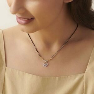 Black Beaded Gold-Plated Diamond Pendant