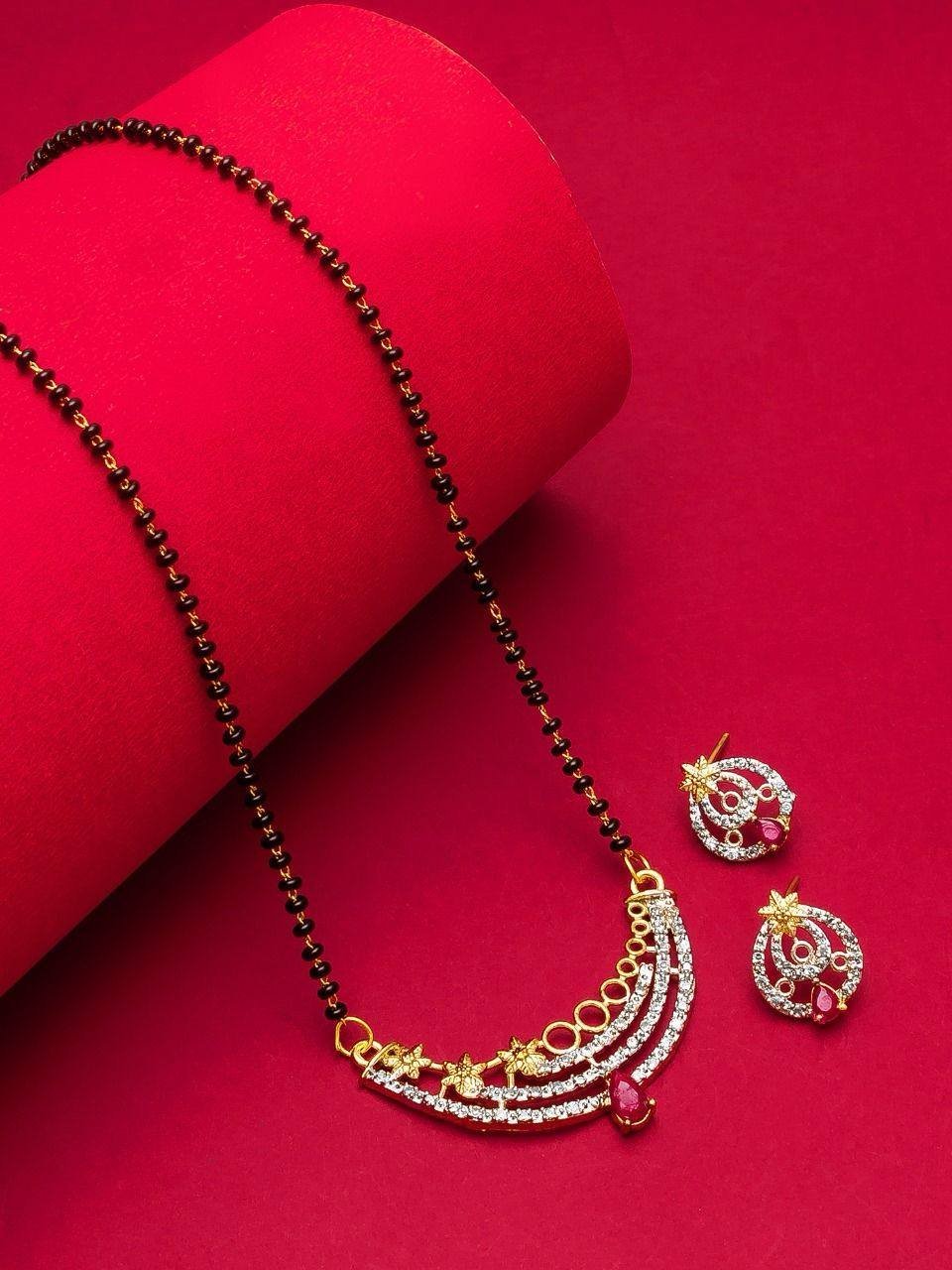Black Beaded Gold Plated Diamond Accent