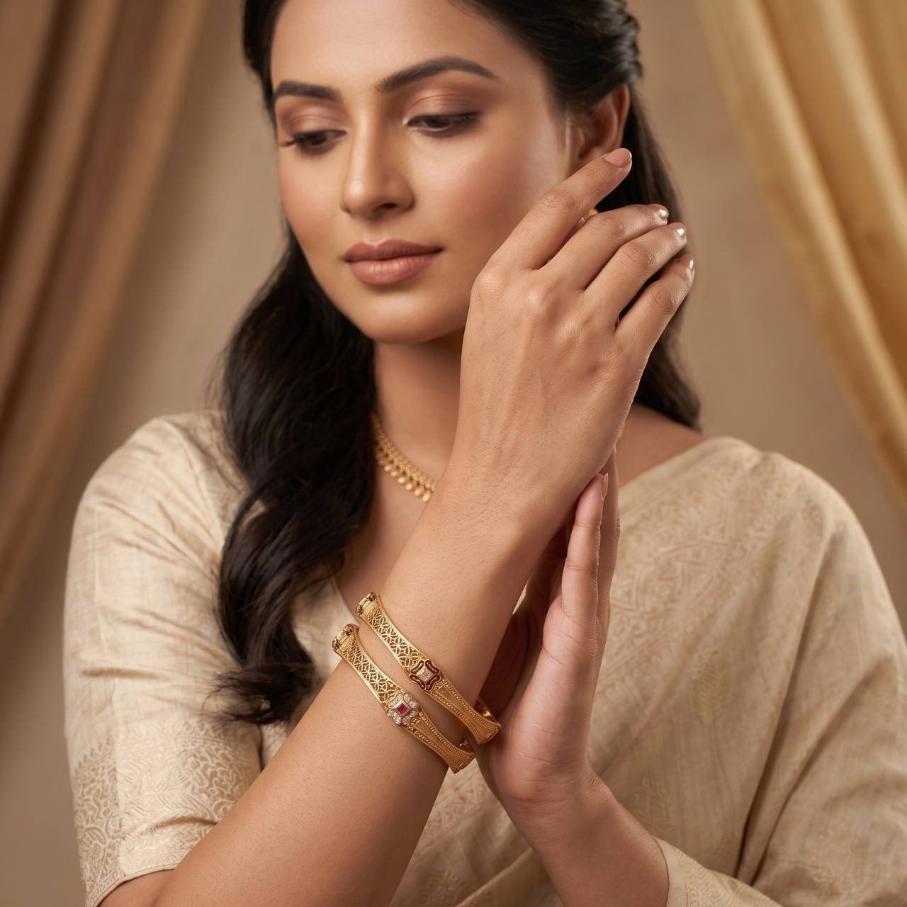 Traditional Gold Polish Antique Bangle - Image 2
