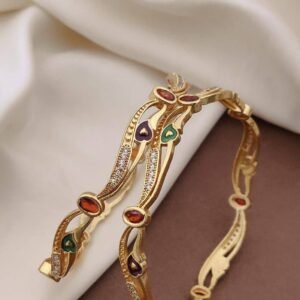 Traditional Multicolored Stone Gold Plated Bangles Pair