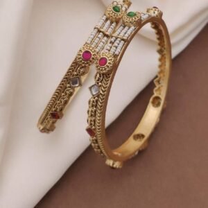 Traditional Antique Pearl and Gemstone Gold-Plated Bangles