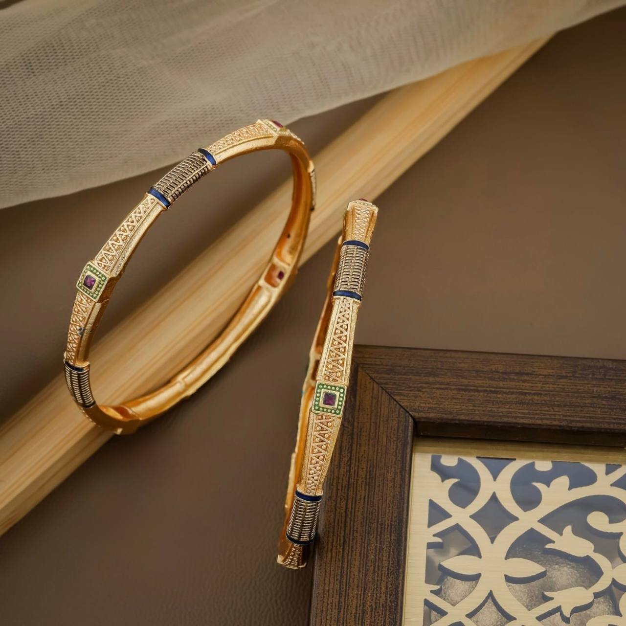 Traditional Antique Gold Polish Enamel Bangle Pair