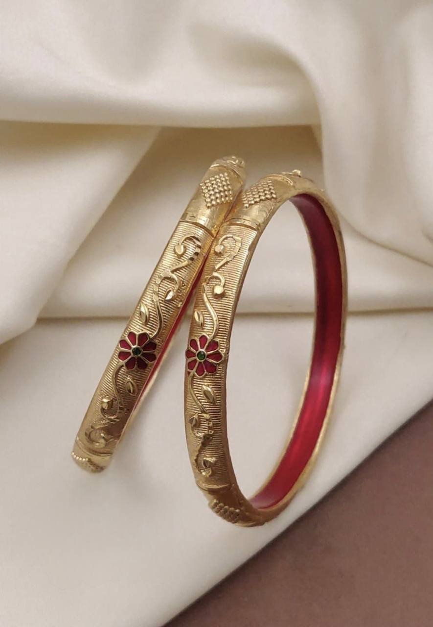 Traditional Floral Meenakari Gold Plated Bangles Pair