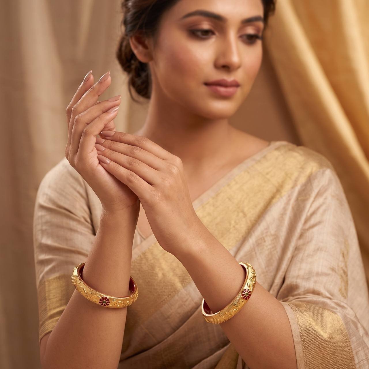 Traditional Floral Meenakari Gold Plated Bangles Pair - Image 2