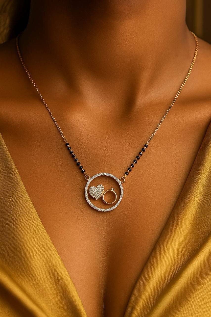 Gold-Plated Heart & Ring Pendant Mangalsutra for
